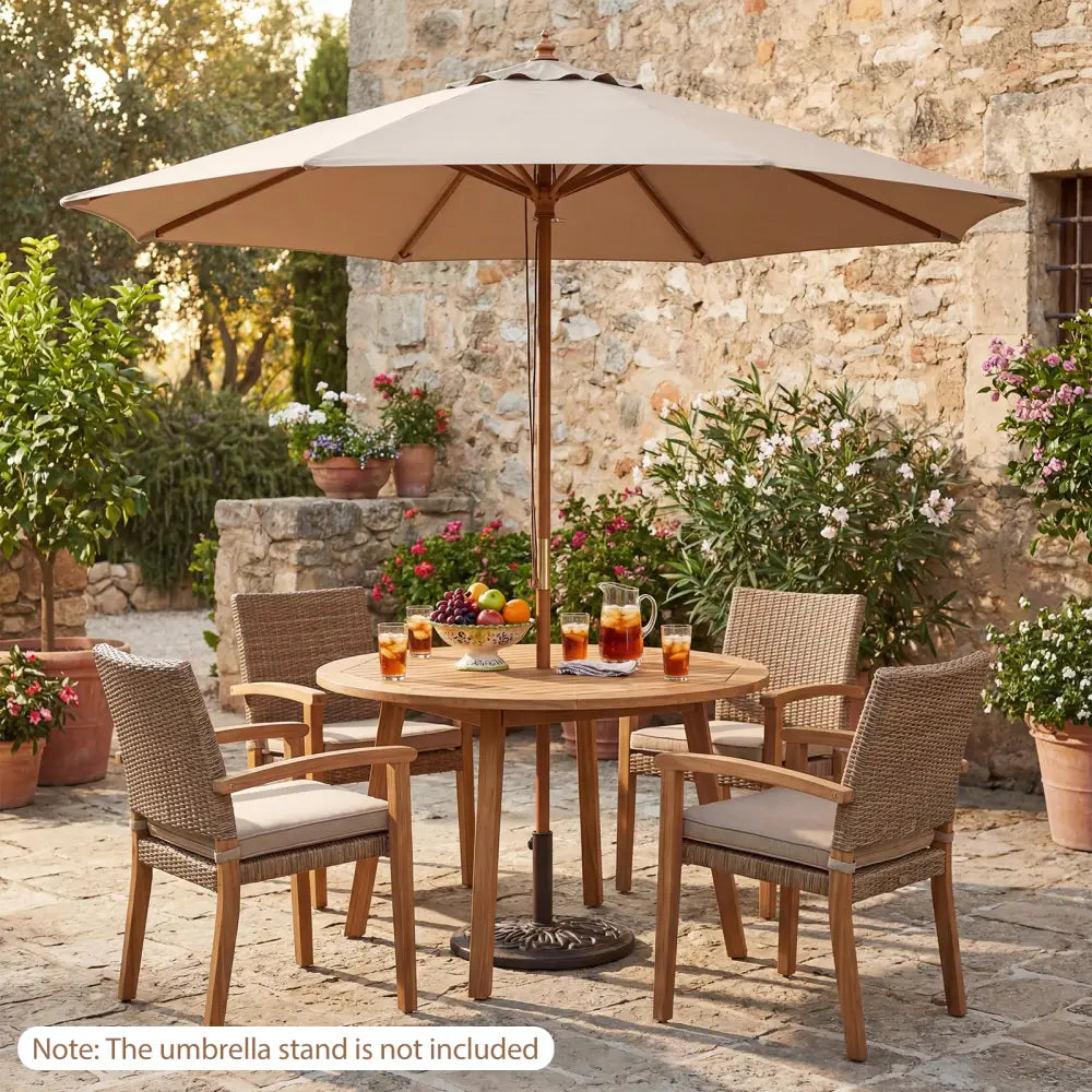 9 FT Patio Umbrella Outdoor Table Market Umbrella with 8 Sturdy Bamboo Ribs-Brown - Brown - Outdoor Umbrellas