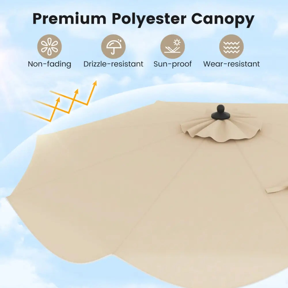 9 FT Patio Umbrella with Crank Handle and Push Button Tilt-Beige - Beige - Outdoor Umbrellas
