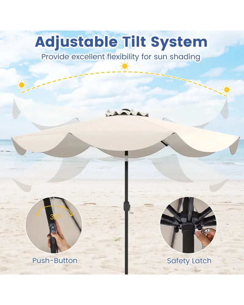9 FT Patio Umbrella with Crank Handle and Push Button Tilt-Beige - Beige - Outdoor Umbrellas