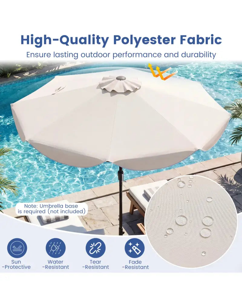 9 FT Patio Umbrella with Crank Handle and Push Button Tilt-Beige - Beige - Outdoor Umbrellas