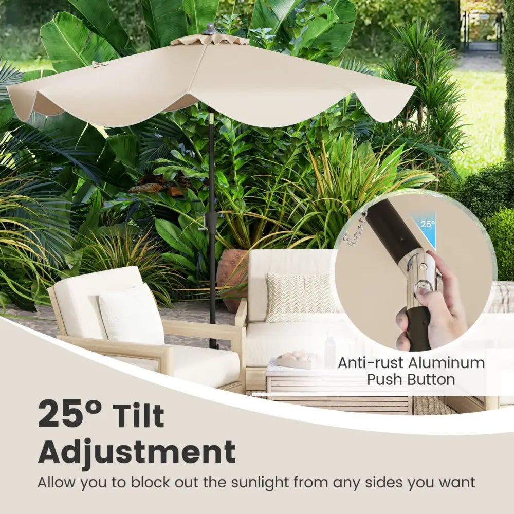 9 FT Patio Umbrella with Crank Handle and Push Button Tilt-Beige - Beige - Outdoor Umbrellas