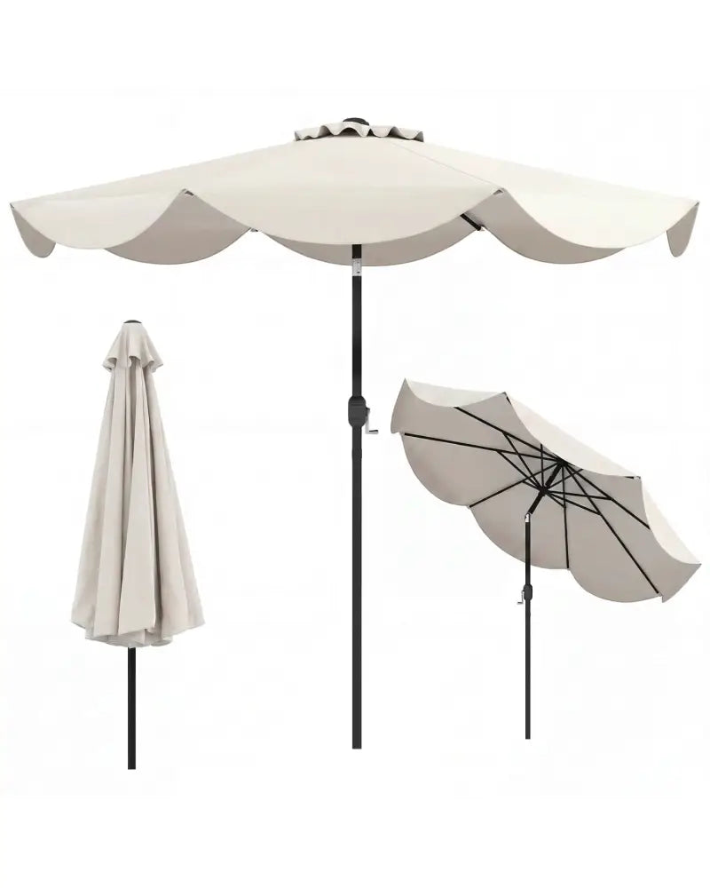 9 FT Patio Umbrella with Crank Handle and Push Button Tilt-Beige - Beige - Outdoor Umbrellas