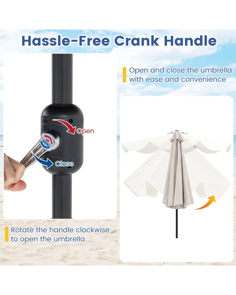 9 FT Patio Umbrella with Crank Handle and Push Button Tilt-Beige - Beige - Outdoor Umbrellas