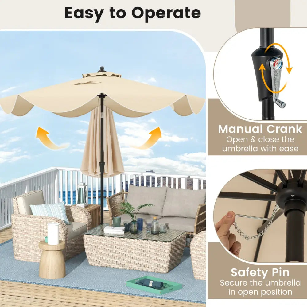 9 FT Patio Umbrella with Crank Handle and Push Button Tilt-Beige - Beige - Outdoor Umbrellas