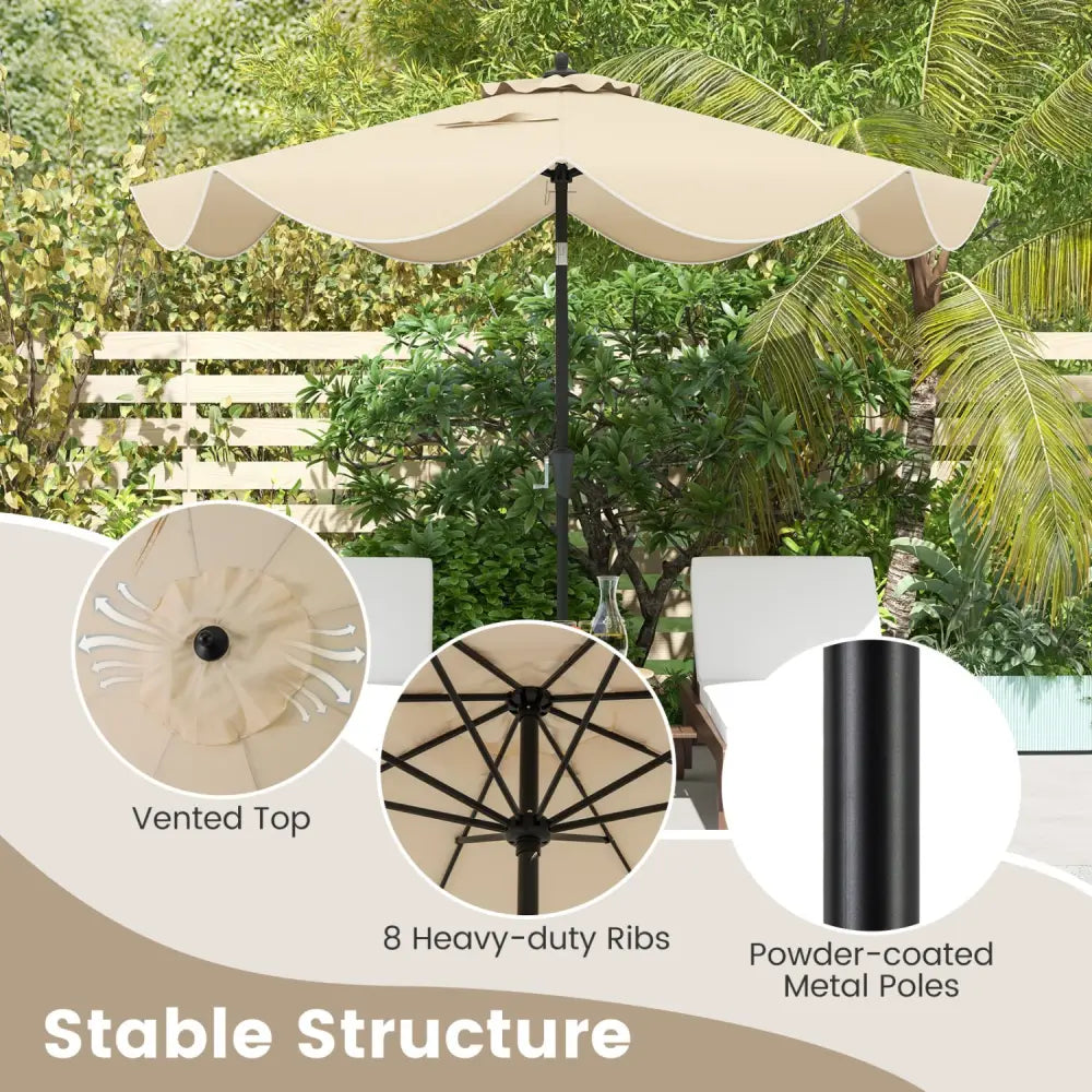 9 FT Patio Umbrella with Crank Handle and Push Button Tilt-Beige - Beige - Outdoor Umbrellas