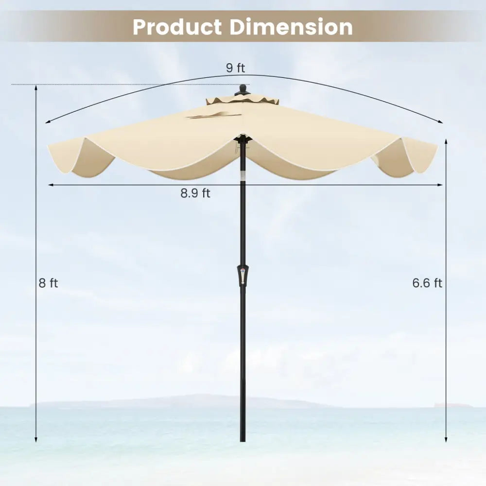 9 FT Patio Umbrella with Crank Handle and Push Button Tilt-Beige - Beige - Outdoor Umbrellas