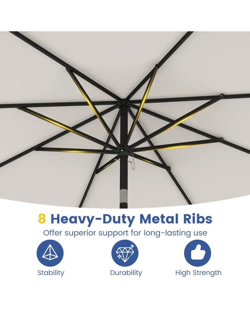 9 FT Patio Umbrella with Crank Handle and Push Button Tilt-Beige - Beige - Outdoor Umbrellas