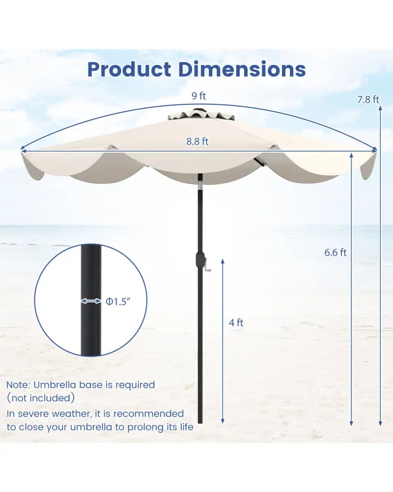 9 FT Patio Umbrella with Crank Handle and Push Button Tilt-Beige - Beige - Outdoor Umbrellas