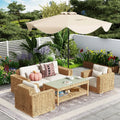 9 FT Patio Umbrella with Crank Handle and Push Button Tilt-Beige - Beige - Outdoor Umbrellas