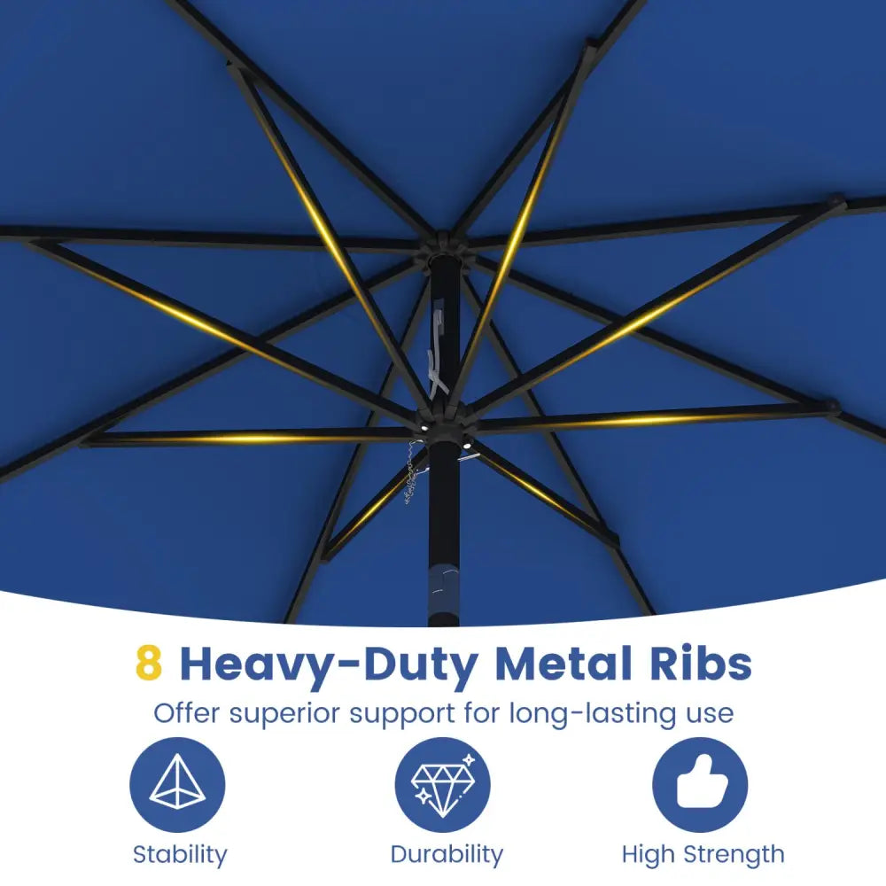 9 FT Patio Umbrella with Crank Handle and Push Button Tilt-Navy - Navy - Outdoor Umbrellas