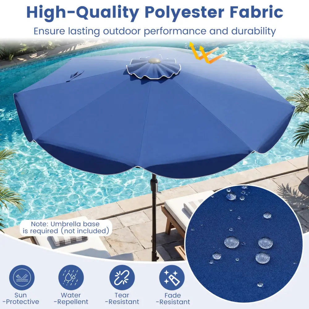 9 FT Patio Umbrella with Crank Handle and Push Button Tilt-Navy - Navy - Outdoor Umbrellas