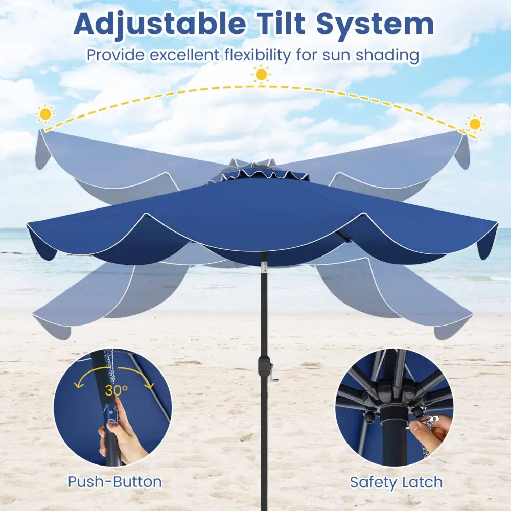 9 FT Patio Umbrella with Crank Handle and Push Button Tilt-Navy - Navy - Outdoor Umbrellas