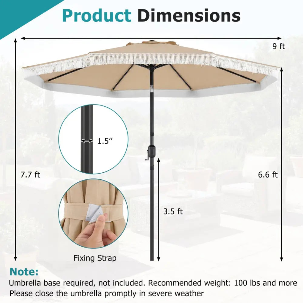 9 FT Patio Umbrella with Sun-Protective Canopy for Patio Garden Pool-Beige - Beige - Outdoor Umbrellas