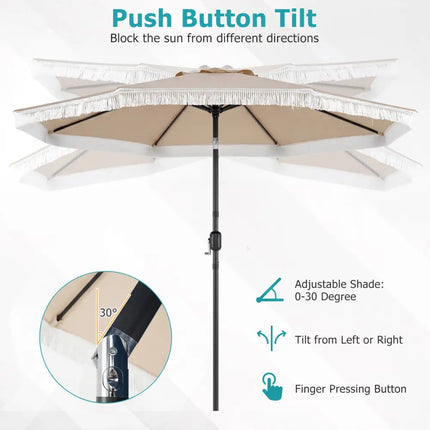 9 FT Patio Umbrella with Sun-Protective Canopy for Patio Garden Pool-Beige - Beige - Outdoor Umbrellas