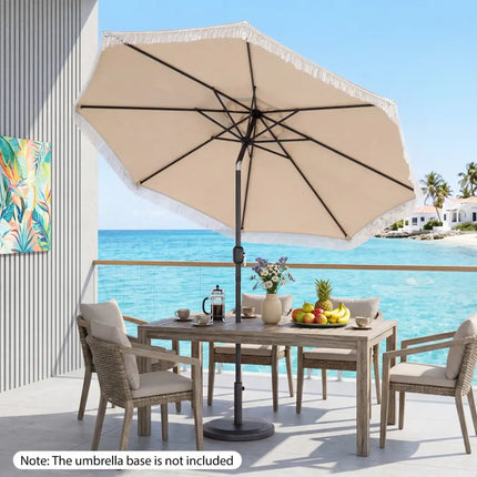 9 FT Patio Umbrella with Sun-Protective Canopy for Patio Garden Pool-Beige - Beige - Outdoor Umbrellas
