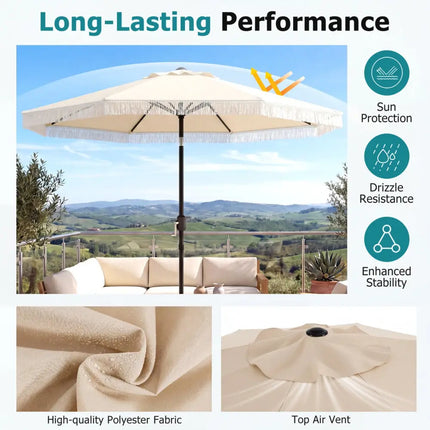 9 FT Patio Umbrella with Sun-Protective Canopy for Patio Garden Pool-Beige - Beige - Outdoor Umbrellas