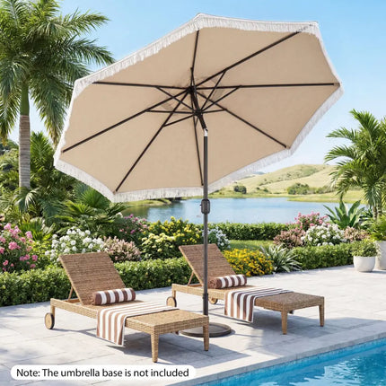 9 FT Patio Umbrella with Sun-Protective Canopy for Patio Garden Pool-Beige - Beige - Outdoor Umbrellas