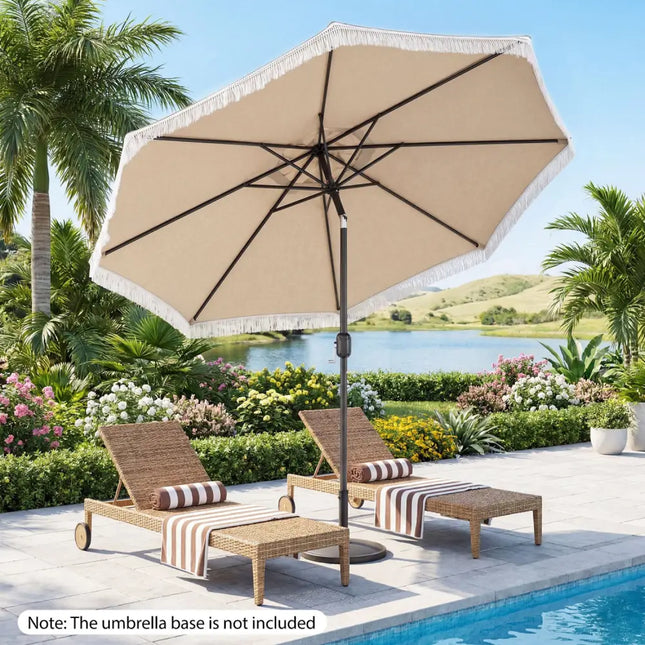 9 FT Patio Umbrella with Sun-Protective Canopy for Patio Garden Pool-Beige - Beige - Outdoor Umbrellas