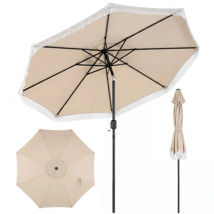 9 FT Patio Umbrella with Sun-Protective Canopy for Patio Garden Pool-Beige - Beige - Outdoor Umbrellas