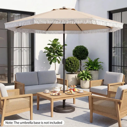 9 FT Patio Umbrella with Sun-Protective Canopy for Patio Garden Pool-Beige - Beige - Outdoor Umbrellas