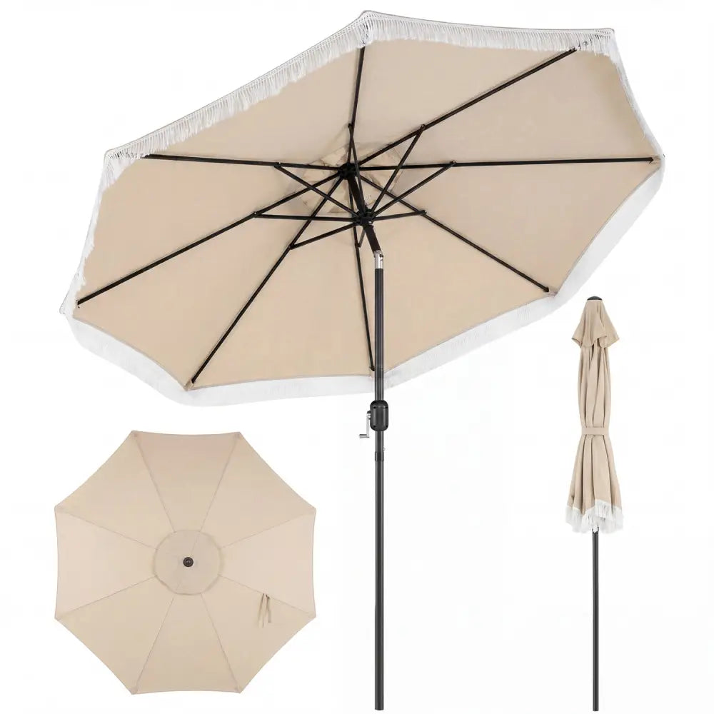 9 FT Patio Umbrella with Sun-Protective Canopy for Patio Garden Pool-Beige - Beige - Outdoor Umbrellas