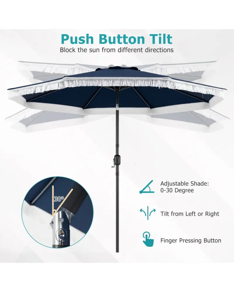 9 FT Patio Umbrella with Sun-Protective Canopy for Patio Garden Pool-Navy - Navy - Outdoor Umbrellas