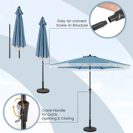 9 FT Patio Umbrella with Sun-Protective Canopy for Patio Garden Pool-Navy - Navy - Outdoor Umbrellas