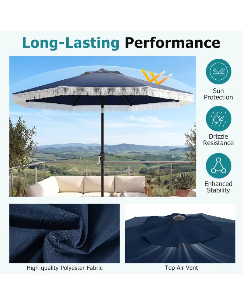 9 FT Patio Umbrella with Sun-Protective Canopy for Patio Garden Pool-Navy - Navy - Outdoor Umbrellas