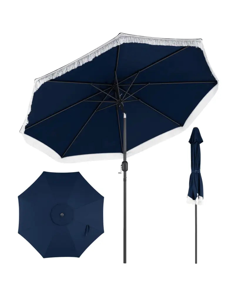 9 FT Patio Umbrella with Sun-Protective Canopy for Patio Garden Pool-Navy - Navy - Outdoor Umbrellas