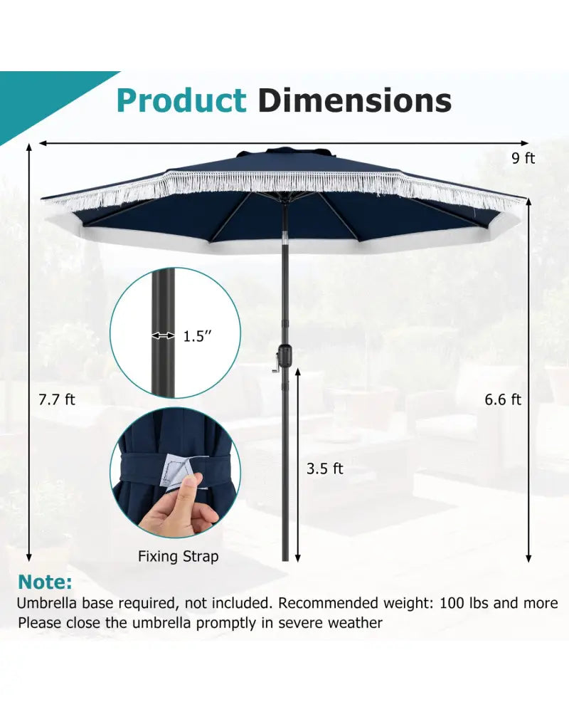 9 FT Patio Umbrella with Sun-Protective Canopy for Patio Garden Pool-Navy - Navy - Outdoor Umbrellas