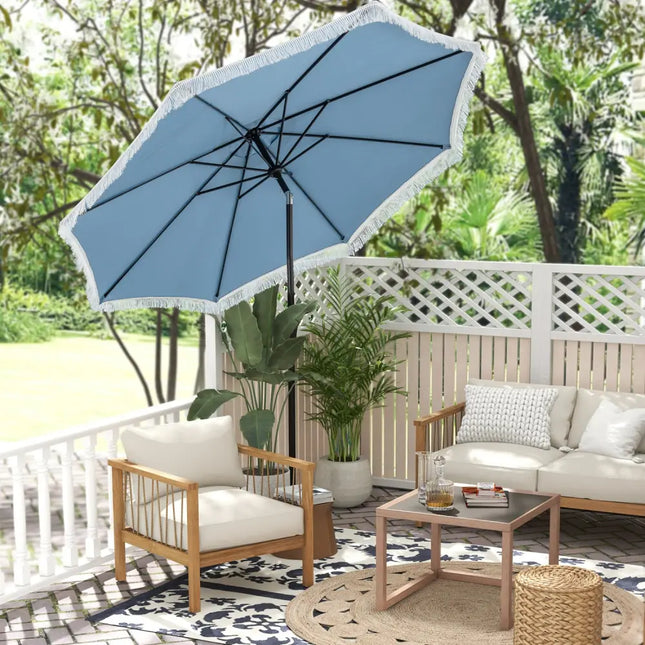 9 FT Patio Umbrella with Sun-Protective Canopy for Patio Garden Pool-Navy - Navy - Outdoor Umbrellas