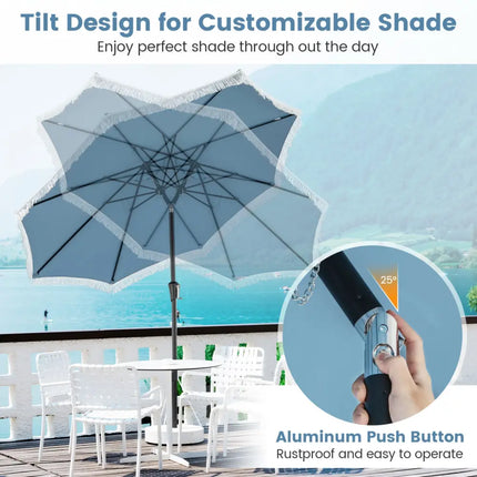 9 FT Patio Umbrella with Sun-Protective Canopy for Patio Garden Pool-Navy - Navy - Outdoor Umbrellas