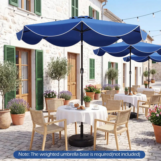 9 FT Scalloped Solar Patio Umbrella Market Table Umbrella with 24 LED Lights-Navy - Navy - Outdoor Umbrellas