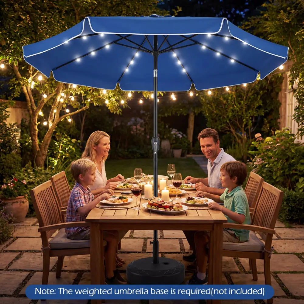 9 FT Scalloped Solar Patio Umbrella Market Table Umbrella with 24 LED Lights-Navy - Navy - Outdoor Umbrellas