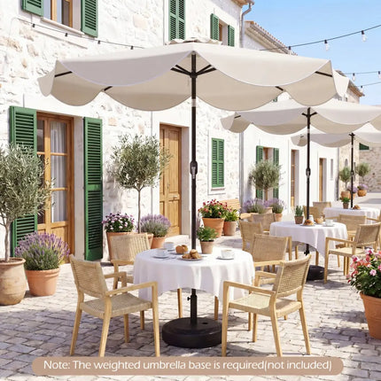 9 FT Scalloped Solar Patio Umbrella Market Table Umbrella with 24 LED Lights-Beige - Beige - Outdoor Umbrellas