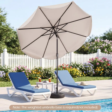 9 FT Scalloped Solar Patio Umbrella Market Table Umbrella with 24 LED Lights-Beige - Beige - Outdoor Umbrellas