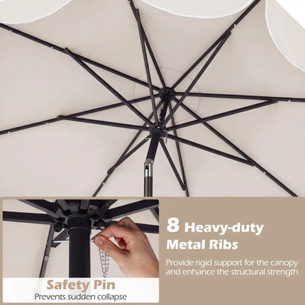 9 FT Scalloped Solar Patio Umbrella Market Table Umbrella with 24 LED Lights-Beige - Beige - Outdoor Umbrellas