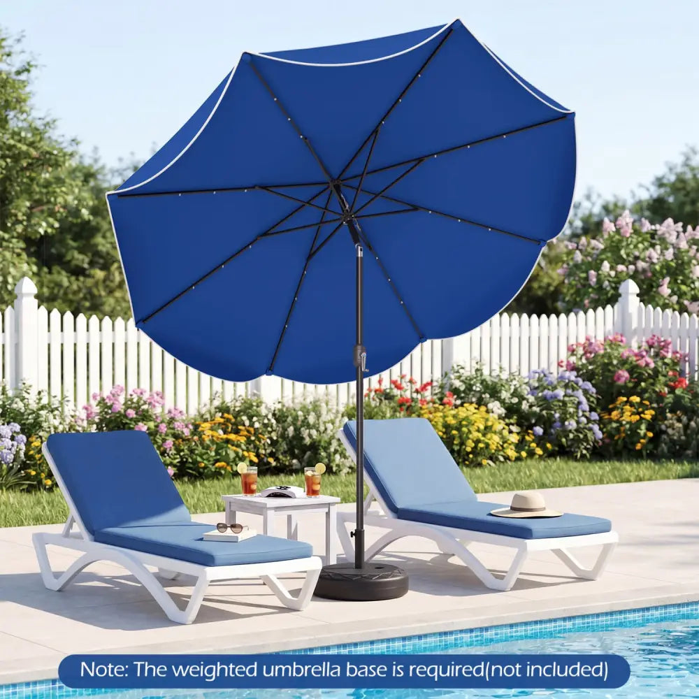 9 FT Scalloped Solar Patio Umbrella Market Table Umbrella with 24 LED Lights-Navy - Navy - Outdoor Umbrellas