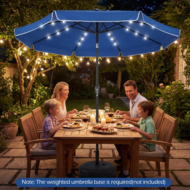 9 FT Scalloped Solar Patio Umbrella Market Table Umbrella with 24 LED Lights-Navy - Navy - Outdoor Umbrellas