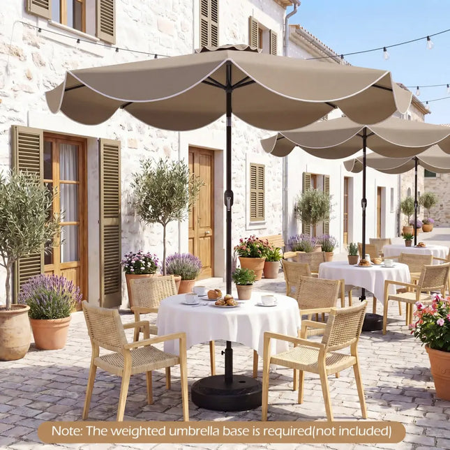 9 FT Scalloped Solar Patio Umbrella Market Table Umbrella with 24 LED Lights-Tan - Tan - Outdoor Umbrellas