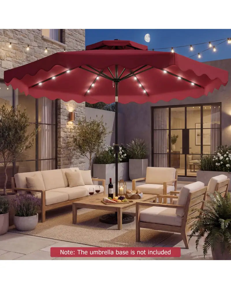 9 FT Solar LED Patio Umbrella Push-Button Tilt and Crank 24 LED Lights and 8 Ribs-Red - Red - Outdoor Umbrellas