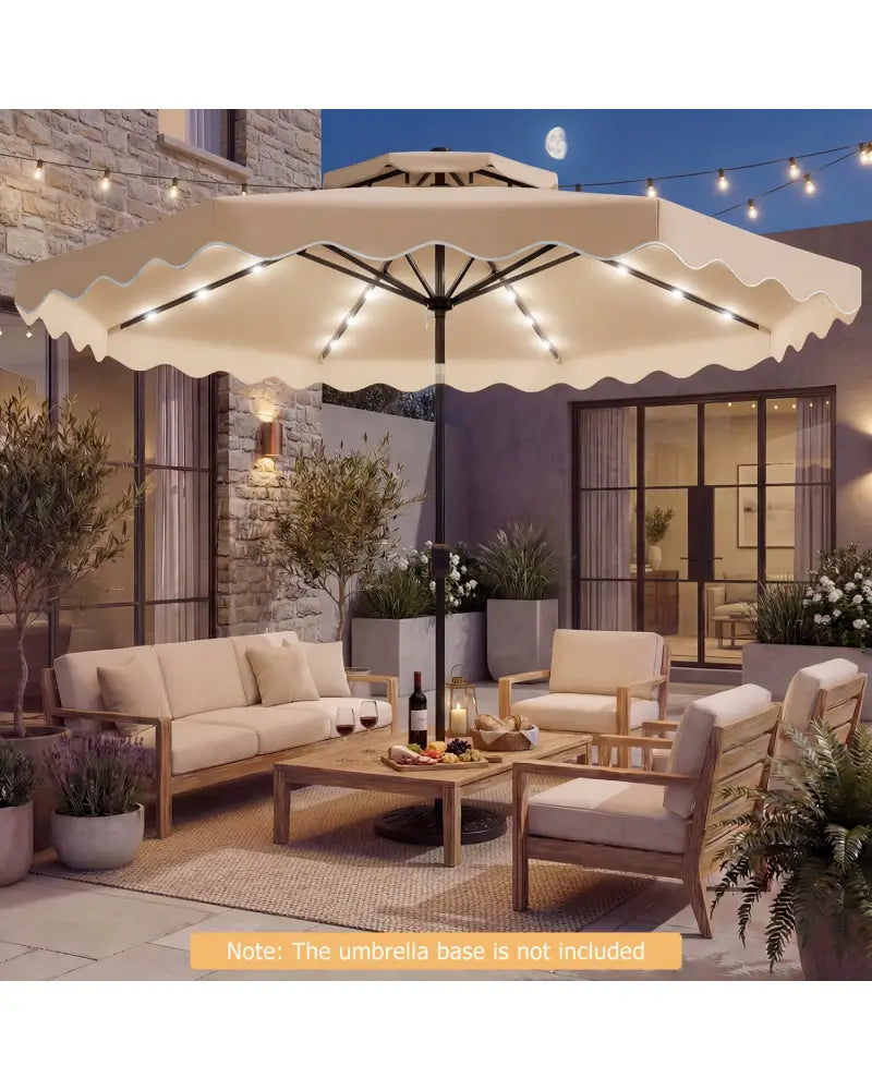 9 FT Solar LED Patio Umbrella Push-Button Tilt and Crank 24 LED Lights and 8 Ribs-Beige - Beige - Outdoor Umbrellas