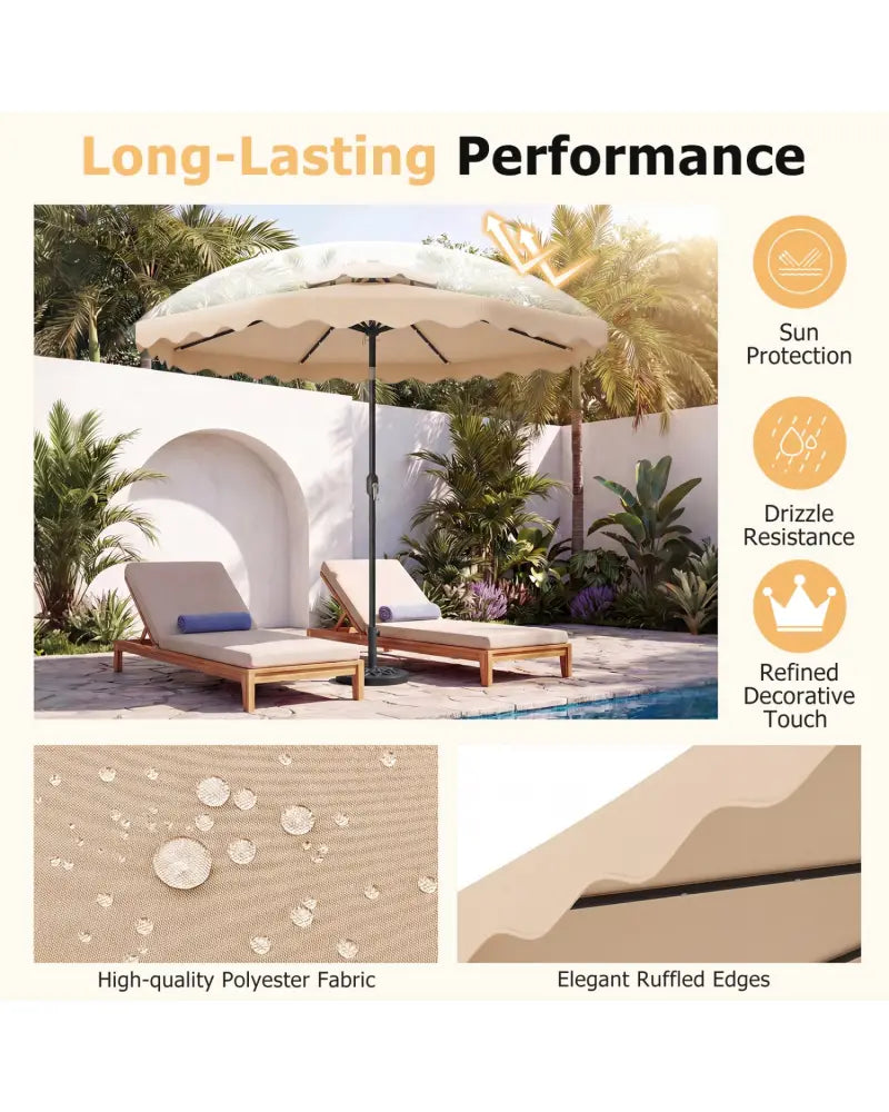 9 FT Solar LED Patio Umbrella Push-Button Tilt and Crank 24 LED Lights and 8 Ribs-Beige - Beige - Outdoor Umbrellas