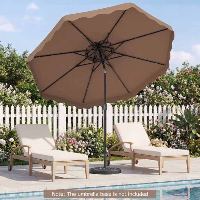 9 FT Solar LED Patio Umbrella Push-Button Tilt and Crank 24 LED Lights and 8 Ribs-Brown - Brown - Outdoor Umbrellas