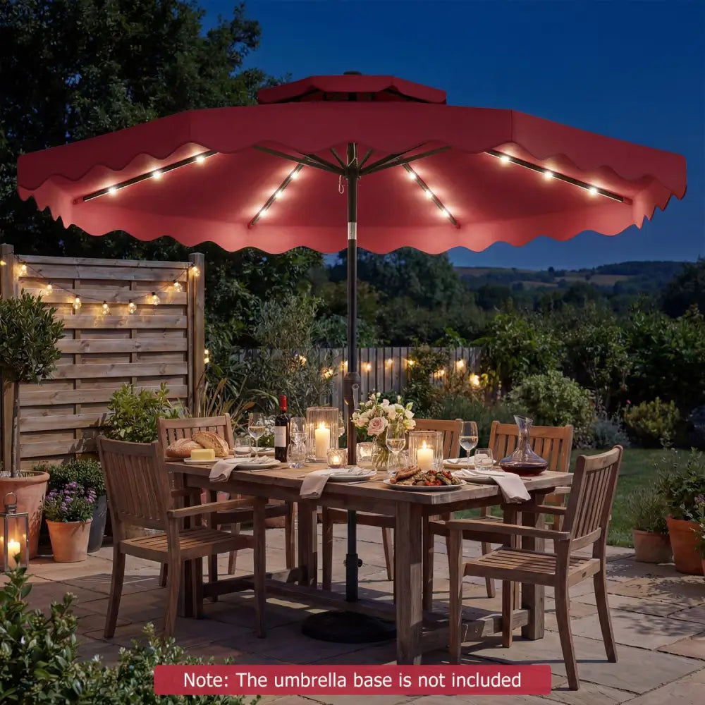 9 FT Solar LED Patio Umbrella Push-Button Tilt and Crank 24 LED Lights and 8 Ribs-Red - Red - Outdoor Umbrellas