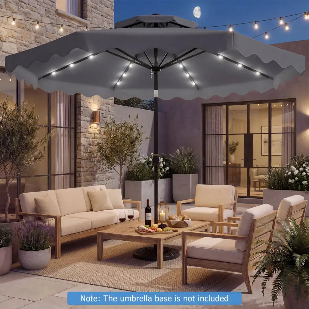 9 FT Solar LED Patio Umbrella Push-Button Tilt and Crank 24 LED Lights and 8 Ribs-Gray - Gray - Outdoor Umbrellas