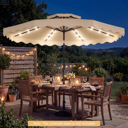 9 FT Solar LED Patio Umbrella Push-Button Tilt and Crank 24 LED Lights and 8 Ribs-Beige - Beige - Outdoor Umbrellas