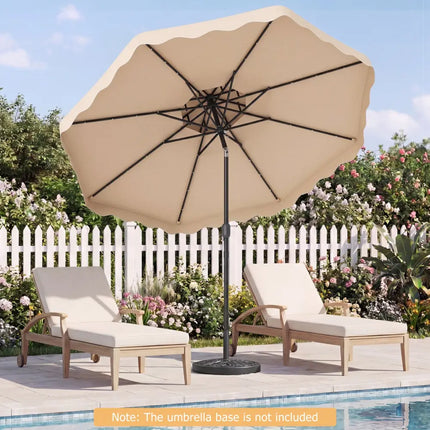 9 FT Solar LED Patio Umbrella Push-Button Tilt and Crank 24 LED Lights and 8 Ribs-Beige - Beige - Outdoor Umbrellas