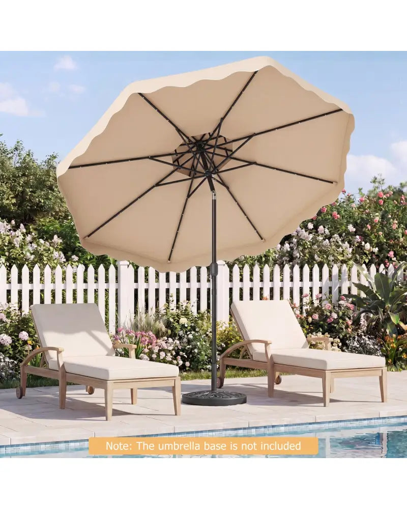 9 FT Solar LED Patio Umbrella Push-Button Tilt and Crank 24 LED Lights and 8 Ribs-Beige - Beige - Outdoor Umbrellas