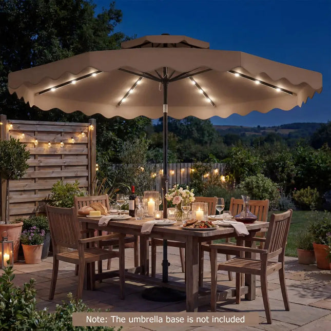 9 FT Solar LED Patio Umbrella Push-Button Tilt and Crank 24 LED Lights and 8 Ribs-Brown - Brown - Outdoor Umbrellas